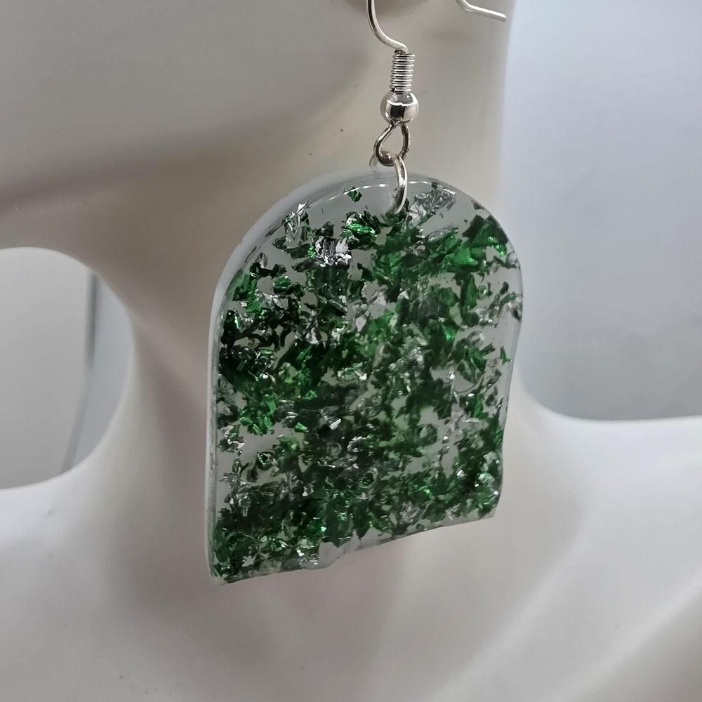 Green and Silver Dangle Earrings